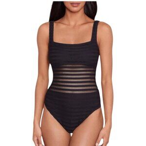 Lauren Ralph Lauren Ottoman Mesh One Piece Swimsuit Black Size 12 Womens